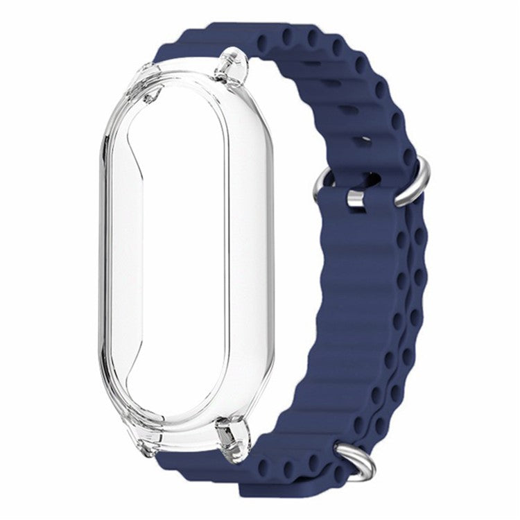 For Xiaomi Smart Band 8 Silicone Watch Strap Adjustable Ocean Watch Band with Transparent Case - Midnight Blue+Transparent Case