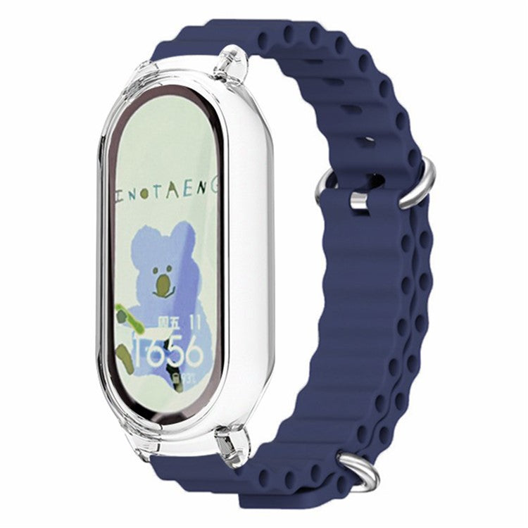 For Xiaomi Smart Band 8 Silicone Watch Strap Adjustable Ocean Watch Band with Transparent Case - Midnight Blue+Transparent Case