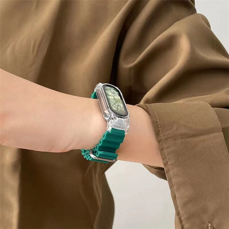 For Xiaomi Smart Band 8 Silicone Watch Strap Adjustable Ocean Watch Band with Transparent Case - Midnight Blue+Transparent Case