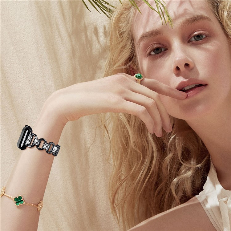 For Apple Watch Series 1 / 2 / 3 42mm Oval Alloy Strap Rhinestones Decor Watch Band + PC Watch Case - Black