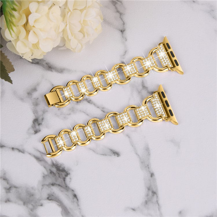 For Apple Watch Series 4 / 5 / 6 / SE / SE (2022) 44mm Rhinestones Decor Oval Shape Alloy Wrist Strap + PC Clear Watch Case - Gold