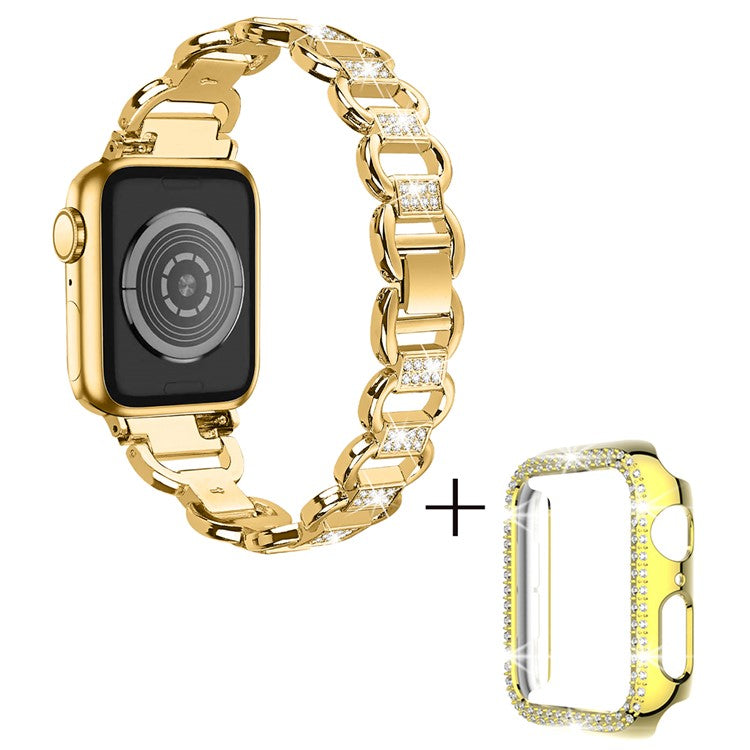 For Apple Watch Series 4 / 5 / 6 / SE / SE (2022) 40mm Rhinestones Decor Oval Alloy Replace Watch Band + PC Watch Frame - Gold