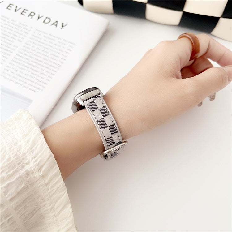 Replacement Watch Band for Xiaomi Smart Band 9 NFC / 9 / 8 NFC / 8 Genuine Cow Leather Grids Pattern Watch Strap - Green