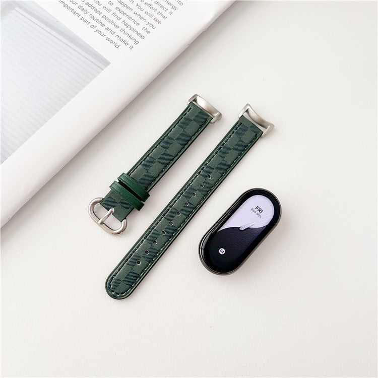 Replacement Watch Band for Xiaomi Smart Band 9 NFC / 9 / 8 NFC / 8 Genuine Cow Leather Grids Pattern Watch Strap - Green