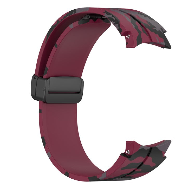 For Samsung Galaxy Watch 5 Pro 45mm / Watch 5 40 / 44mm / Watch4 40 / 44mm / Watch4 Classic 42 / 46mm Camo Silicone Watch Band - Wine Red