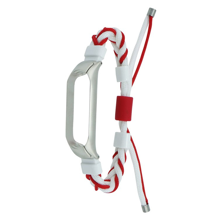 For Xiaomi Mi Band 3 / 4 Nylon Braided Rope Strap Silicone Bead Wrist Band Integrated with Watch Case - White + Red