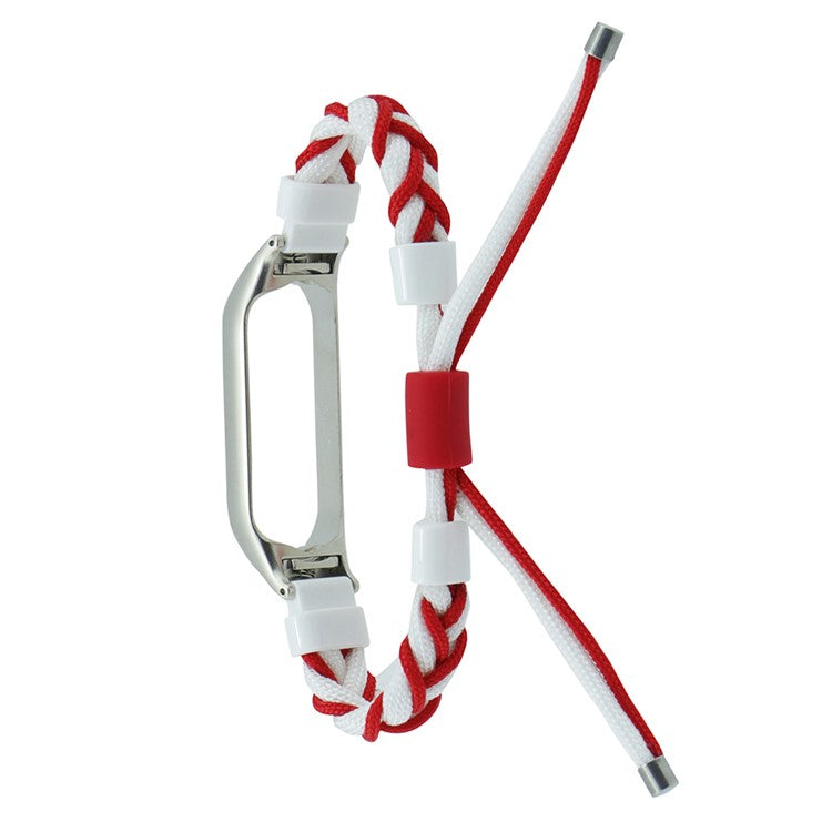 For Xiaomi Mi Band 3 / 4 Nylon Braided Rope Strap Silicone Bead Wrist Band Integrated with Watch Case - White + Red