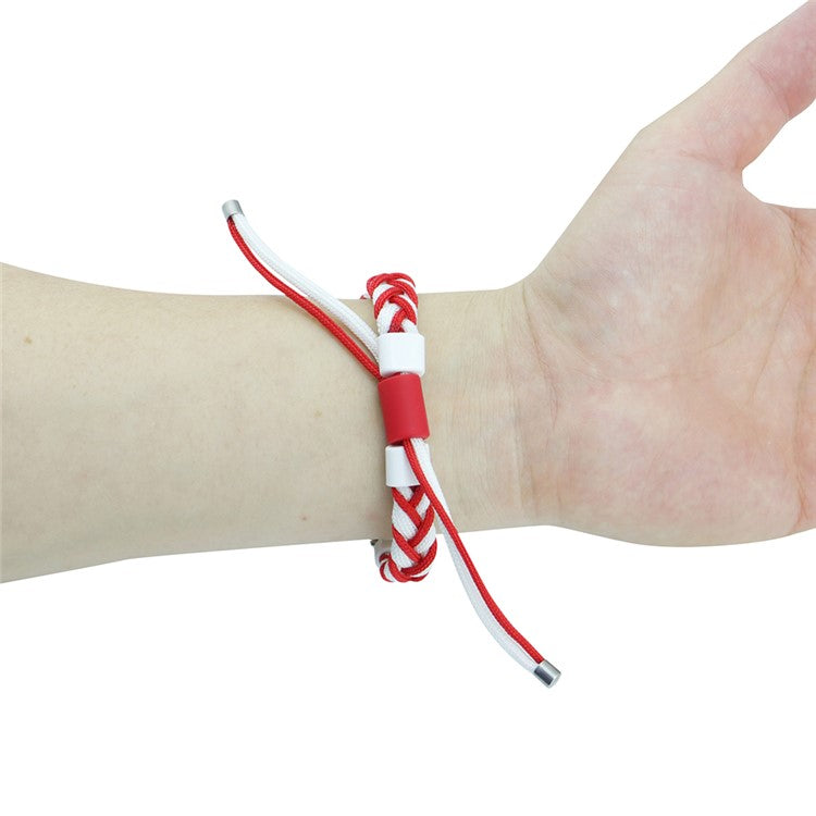 For Xiaomi Mi Band 3 / 4 Nylon Braided Rope Strap Silicone Bead Wrist Band Integrated with Watch Case - White + Red