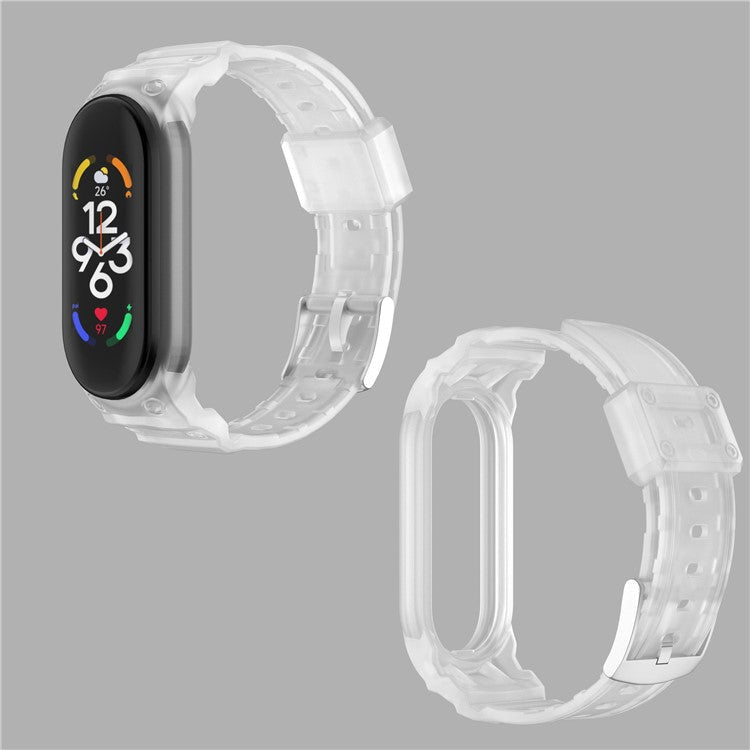 For Xiaomi Mi Band 5 / 6 / 7 Integrated TPU Watch Case Wrist Band Replacement Watch Strap - Transparent