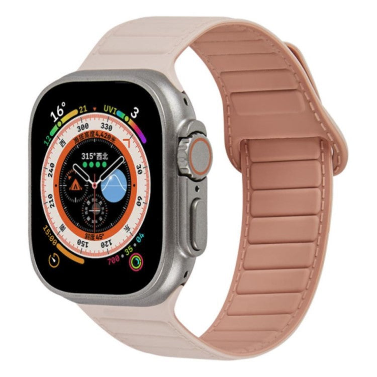 For Apple Watch Series 10 46mm / Ultra 2 Ultra 49mm / Series 9 8 7 45mm / 6 5 4 SE (2023) SE (2022) SE 44mm / 3 2 1 42mm Silicone Band Color Match Magnetic Watch Strap - Pink / Rose Pink