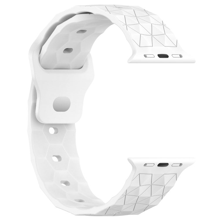 For Apple Watch Series 10 46mm / Ultra 2 Ultra 49mm / Series 9 8 7 45mm / 6 5 4 SE (2023) SE (2022) SE 44mm / 3 2 1 42mm Football Pattern Watch Band Silicone Watch Strap - White