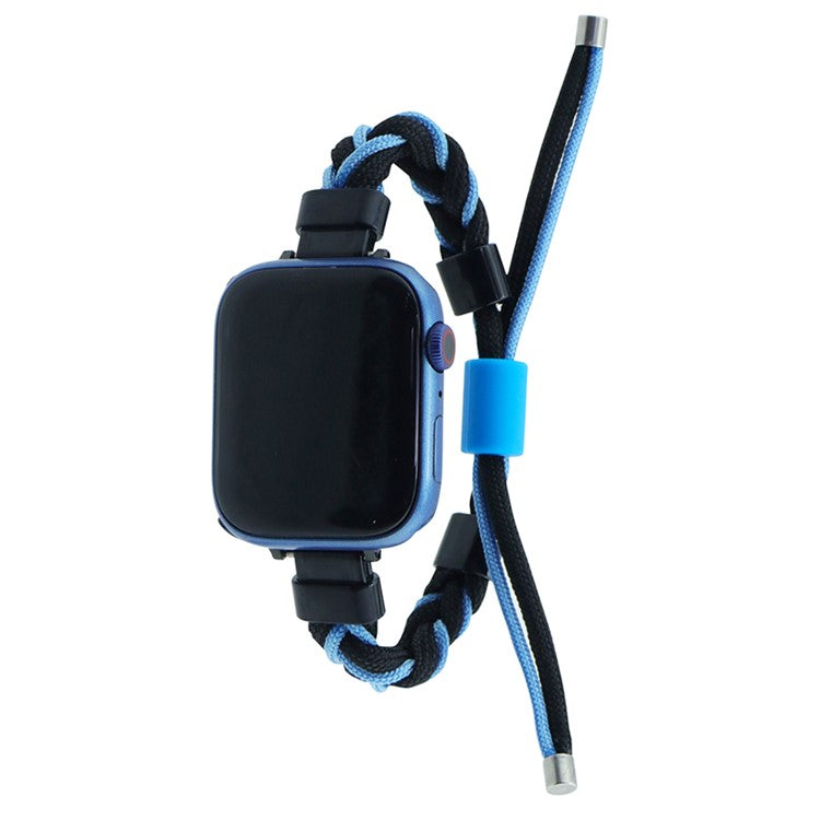 Watch Band for Apple Watch Series 10 46mm / Ultra 2 Ultra 49mm / Series 9 8 7 45mm / 6 5 4 SE (2023) SE (2022) SE 44mm / 3 2 1 42mm Silicone Loop Braided Nylon Strap - Black+Blue