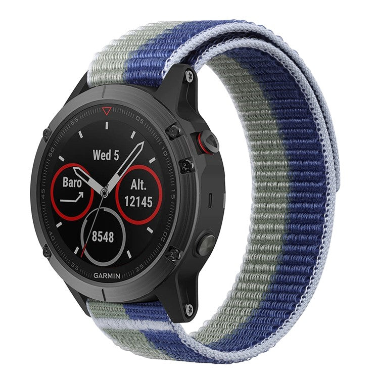 For Garmin Tactix 7 Pro / Fenix 7X / Fenix 6X Pro Stitching Watch Strap 26mm Adjustable Loop Nylon Wrist Band - Green+Blue