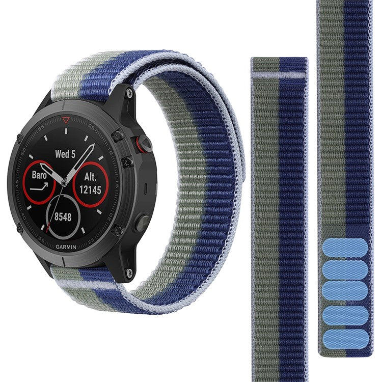 For Garmin Tactix 7 Pro / Fenix 7X / Fenix 6X Pro Stitching Watch Strap 26mm Adjustable Loop Nylon Wrist Band - Green+Blue