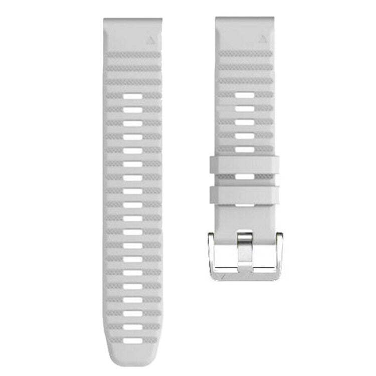 For Garmin Tactix 7 Pro / Fenix 7X / Fenix 6X Pro 26mm Watch Band Silicone Wrist Strap with Steel Silver Buckle - White