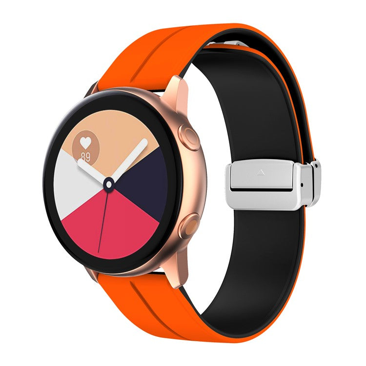 For Huawei Watch 4 / 4 Pro / Watch 3 / 3 Pro Watch Band 22mm Dual Color Silicone Watch Strap with Magnetic Folding Silver Buckle - Orange / Black
