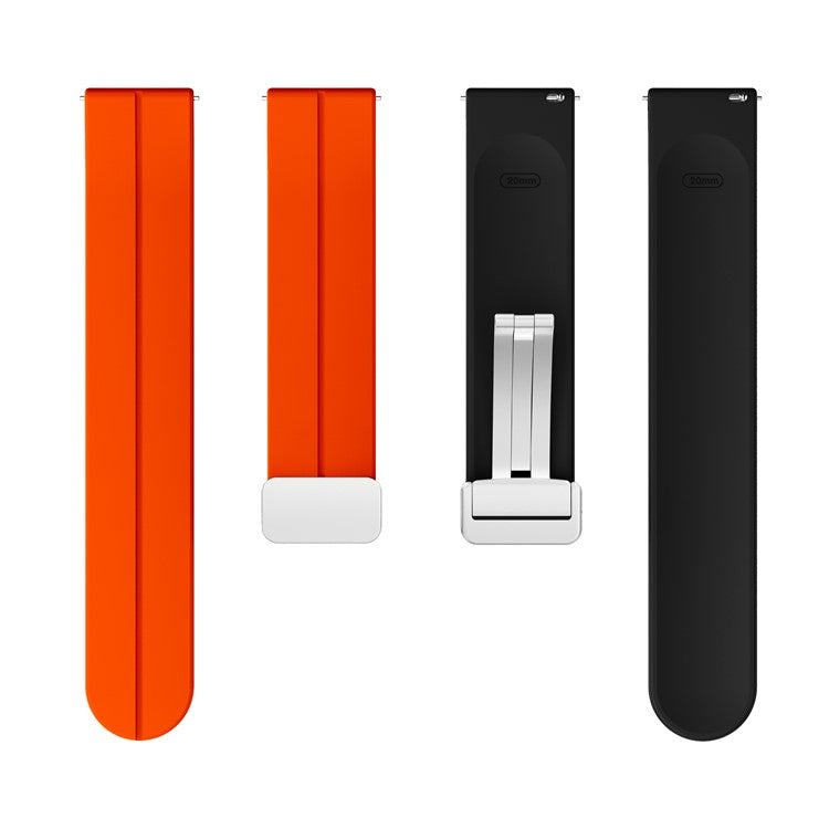 For Huawei Watch 4 / 4 Pro / Watch 3 / 3 Pro Watch Band 22mm Dual Color Silicone Watch Strap with Magnetic Folding Silver Buckle - Orange / Black