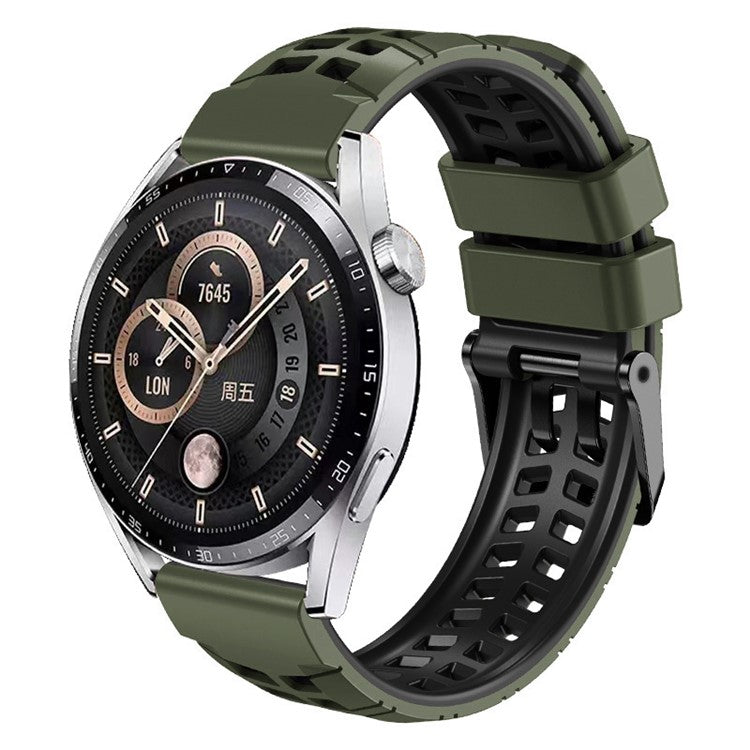 For Huawei Watch 4 / 4 Pro / Watch 3 / 3 Pro Silicone Watch Band 22mm Textured Watch Strap with Dual Buckle - Army Green / Black