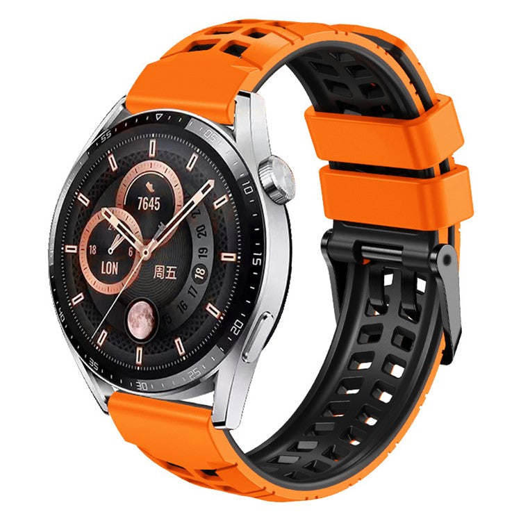 For Huawei Watch 4 / 4 Pro / Watch 3 / 3 Pro Silicone Watch Band 22mm Textured Watch Strap with Dual Buckle - Orange / Black