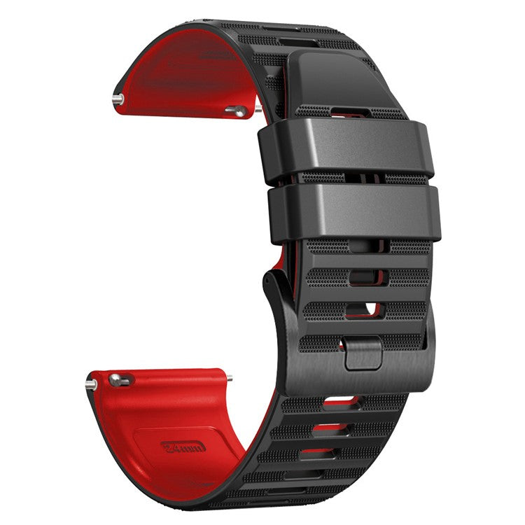 For Suunto 9 / 9 Baro / 7 Silicone Watch Band 24mm Dual Color Textured Replacement Watch Strap - Black / Red
