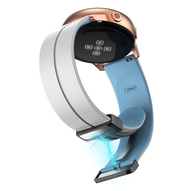 Magnetic Watch Band for Garmin vivomove Trend / Style / Luxe , 20mm Silicone Dual Color Sport Straps with Black Folding Buckle - White+Baby Blue