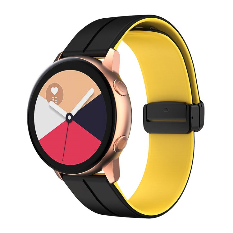 Magnetic Watch Band for Garmin vivomove Trend / Style / Luxe , 20mm Silicone Dual Color Sport Straps with Black Folding Buckle - Black+Yellow