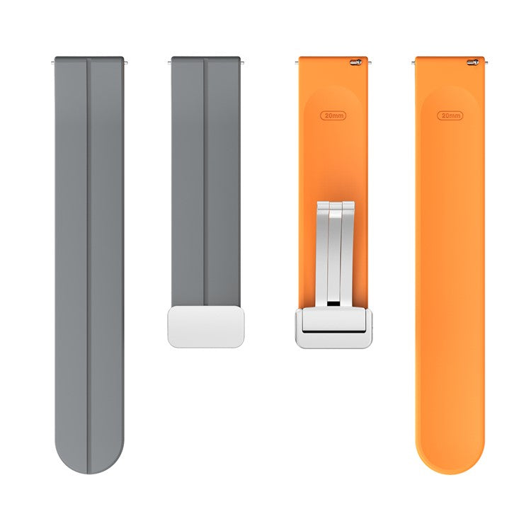 Magnetic Silicone Strap for Garmin vivomove Trend / Style / Luxe , Dual Color 20mm Watch Band with Silver Folding Buckle - Grey+Orange