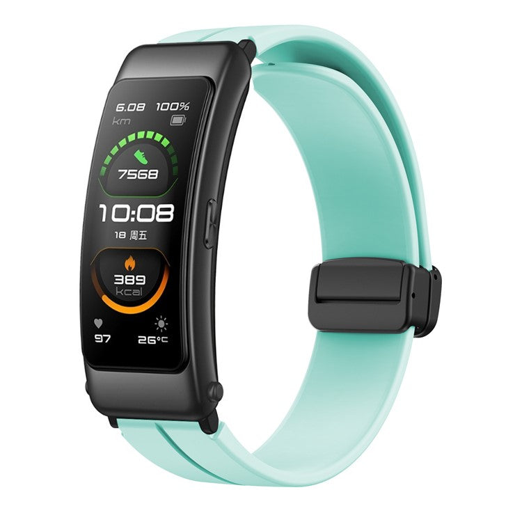 For Keep B4 / Huawei Watch Fit Mini 16mm Silicone Band Replacement Watch Strap, Black Folding Buckle - Light Green