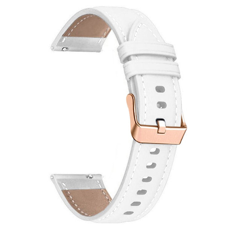 For Garmin Forerunner 265S / 255S / Venu 2S Watch Band 18mm Genuine Cow Leather Wrist Strap, Rose Gold Buckle - White