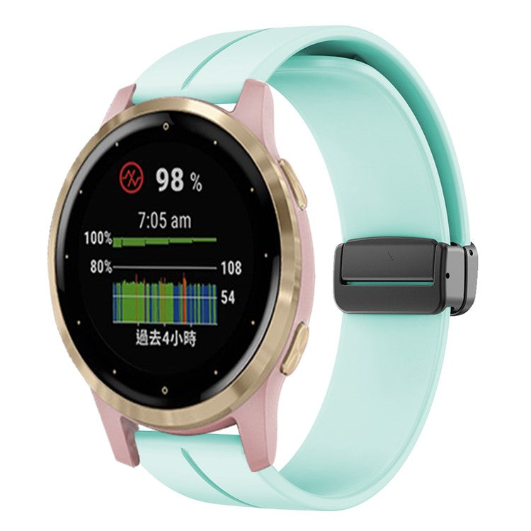 For Garmin Forerunner 265S / 255S / Venu 2S Watch Band 18mm Silicone Strap with Magnetic Folding Black Buckle - Light Green