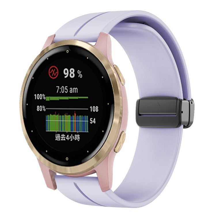 For Garmin Forerunner 265S / 255S / Venu 2S Watch Band 18mm Silicone Strap with Magnetic Folding Black Buckle - Purple