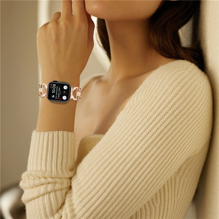 For Apple Watch Series 4 / 5 / 6 / SE / SE (2022) 44mm X-shape Rhinestone Alloy Watch Band + PC Anti-scratch Watch Case - Rose Gold