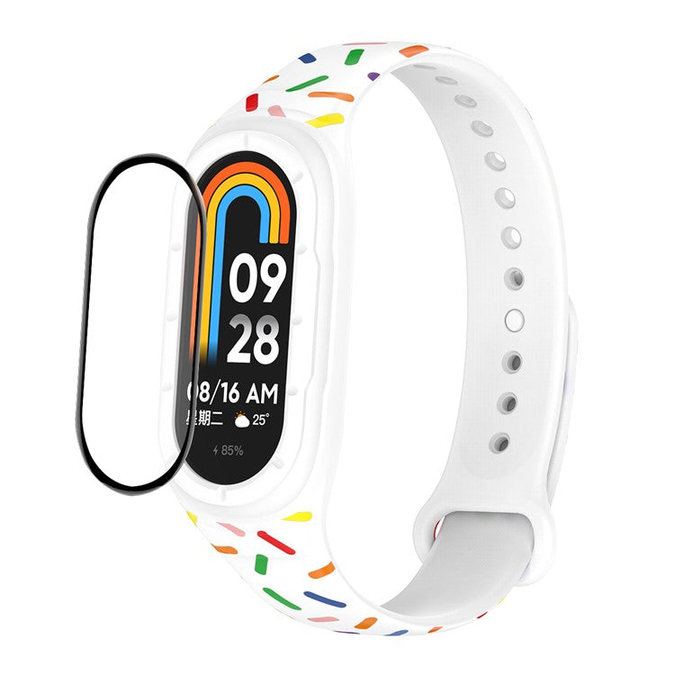 ENKAY HAT PRINCE For Xiaomi Smart Band 8 Printed Silicone Watch Strap Watch Case with PC Edge PMMA Screen Film - White