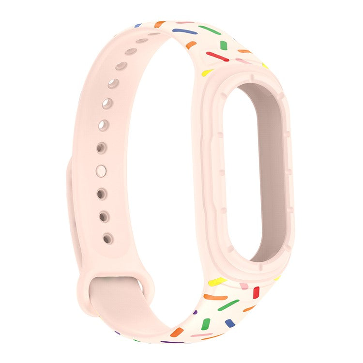 ENKAY HAT PRINCE For Xiaomi Smart Band 8 Printed Silicone Watch Strap Watch Case with PC Edge PMMA Screen Film - Pink