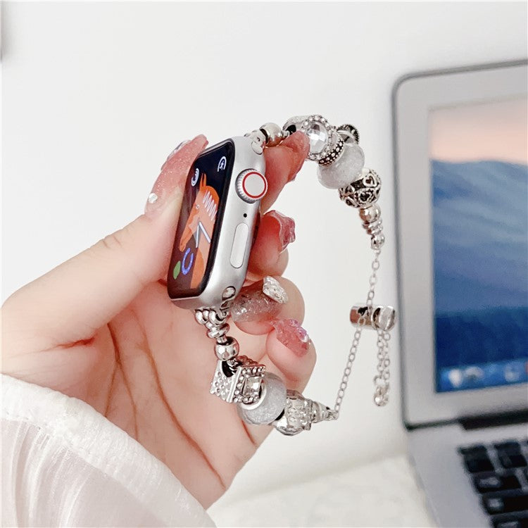 Jewelry Watch Band for Apple Watch Series 10 42mm / 9 8 7 41mm / SE (2023) SE (2022) SE 6 5 4 40mm / 3 2 1 38mm Beads Charm Watch Bracelet - Silver
