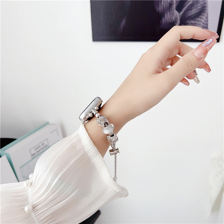 Jewelry Watch Band for Apple Watch Series 10 42mm / 9 8 7 41mm / SE (2023) SE (2022) SE 6 5 4 40mm / 3 2 1 38mm Beads Charm Watch Bracelet - Silver