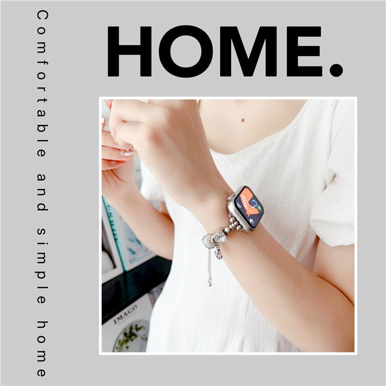 Jewelry Watch Band for Apple Watch Series 10 42mm / 9 8 7 41mm / SE (2023) SE (2022) SE 6 5 4 40mm / 3 2 1 38mm Beads Charm Watch Bracelet - Silver