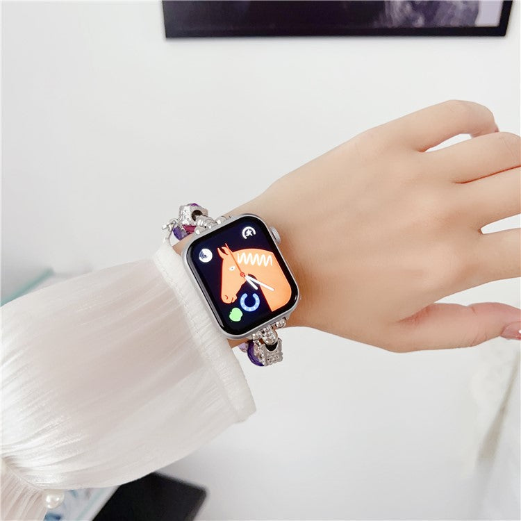 Jewelry Watch Band for Apple Watch Series 10 42mm / 9 8 7 41mm / SE (2023) SE (2022) SE 6 5 4 40mm / 3 2 1 38mm Beads Charm Watch Bracelet - Silver