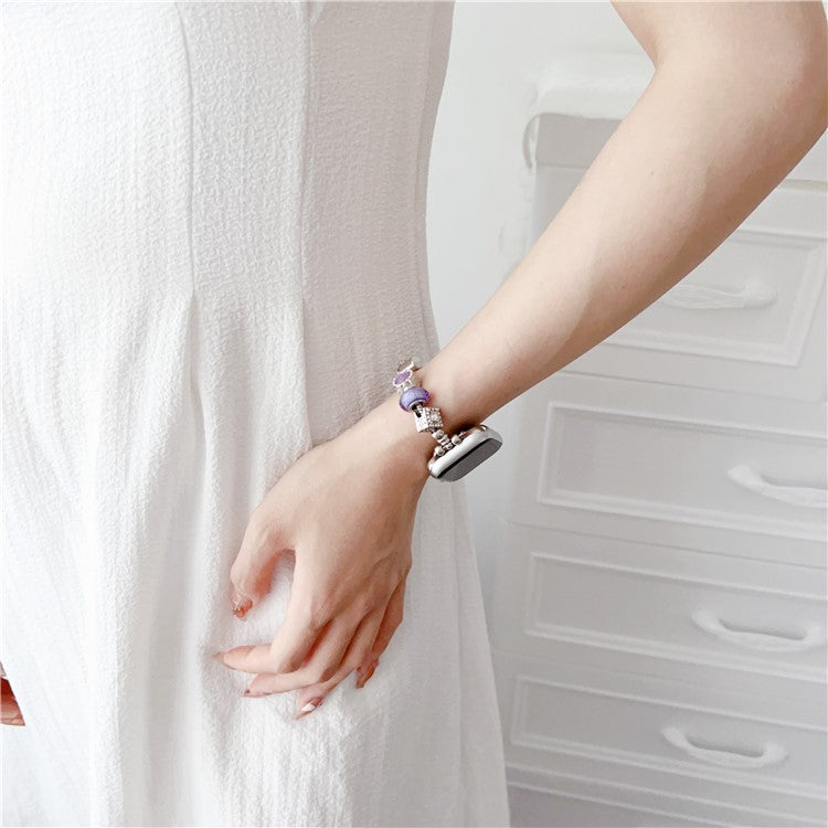Jewelry Watch Band for Apple Watch Series 10 42mm / 9 8 7 41mm / SE (2023) SE (2022) SE 6 5 4 40mm / 3 2 1 38mm Beads Charm Watch Bracelet - Silver
