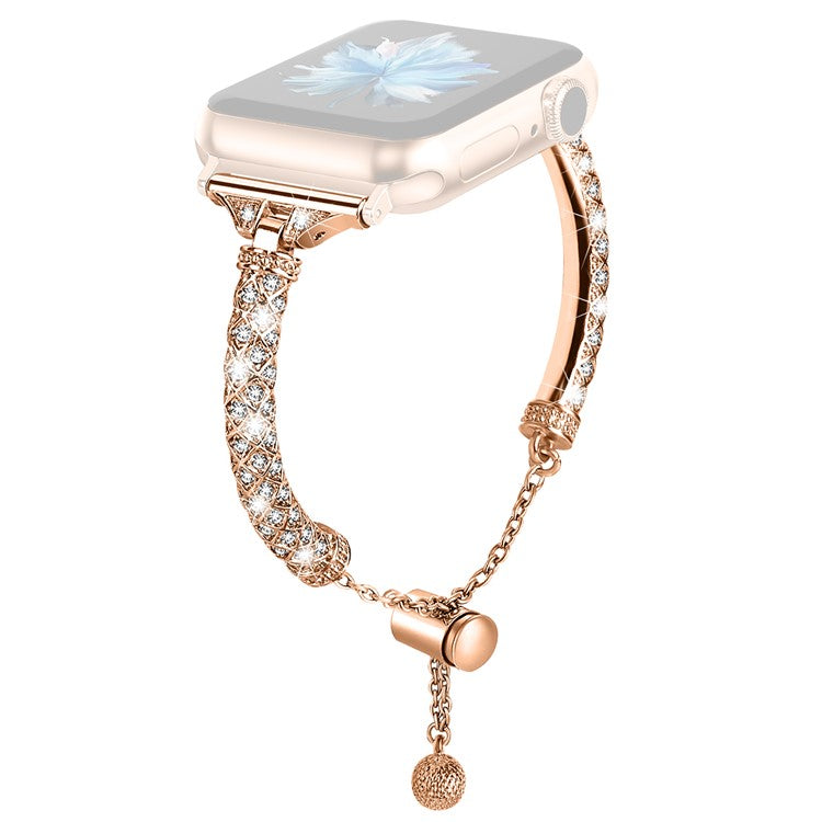 Dressy Bracelet for Apple Watch Series 10 46mm / Ultra 2 Ultra 49mm / Series 9 8 7 45mm / 6 5 4 SE (2023) SE (2022) SE 44mm / 3 2 1 42mm , Rhinestone Decor Copper Watch Band - Rose Gold