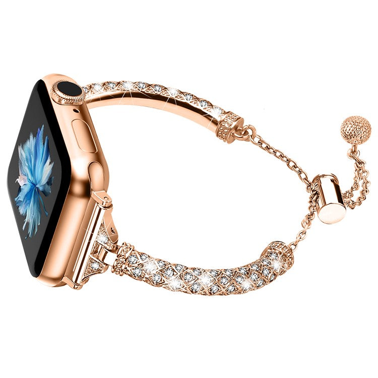 Dressy Bracelet for Apple Watch Series 10 46mm / Ultra 2 Ultra 49mm / Series 9 8 7 45mm / 6 5 4 SE (2023) SE (2022) SE 44mm / 3 2 1 42mm , Rhinestone Decor Copper Watch Band - Rose Gold