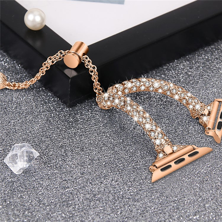 Dressy Bracelet for Apple Watch Series 10 46mm / Ultra 2 Ultra 49mm / Series 9 8 7 45mm / 6 5 4 SE (2023) SE (2022) SE 44mm / 3 2 1 42mm , Rhinestone Decor Copper Watch Band - Rose Gold