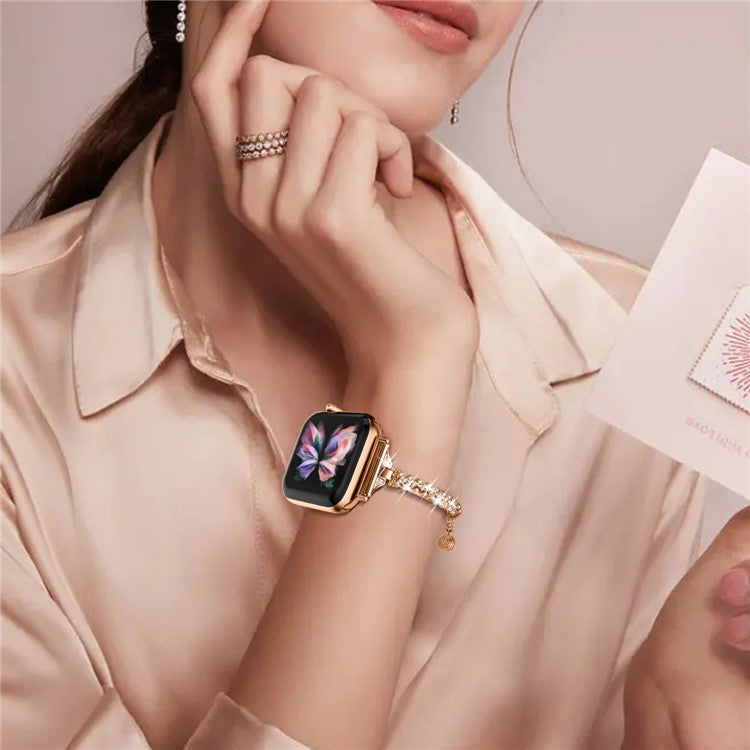 Dressy Bracelet for Apple Watch Series 10 46mm / Ultra 2 Ultra 49mm / Series 9 8 7 45mm / 6 5 4 SE (2023) SE (2022) SE 44mm / 3 2 1 42mm , Rhinestone Decor Copper Watch Band - Rose Gold