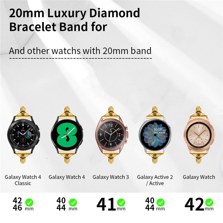 20mm Watch Band for Samsung Galaxy Watch6 40mm 44mm / Watch6 Classic 43mm 47mm / Watch 5 40mm 44mm / Watch4 40mm 44mm , Rhinestone Decor Copper Bracelet - Gold