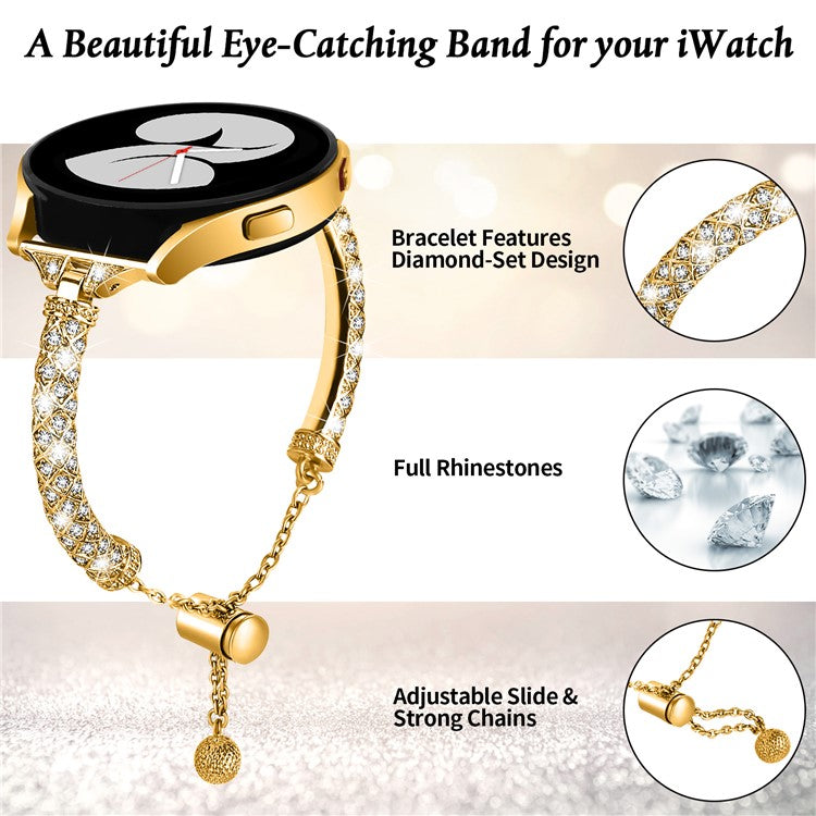 20mm Watch Band for Samsung Galaxy Watch6 40mm 44mm / Watch6 Classic 43mm 47mm / Watch 5 40mm 44mm / Watch4 40mm 44mm , Rhinestone Decor Copper Bracelet - Gold