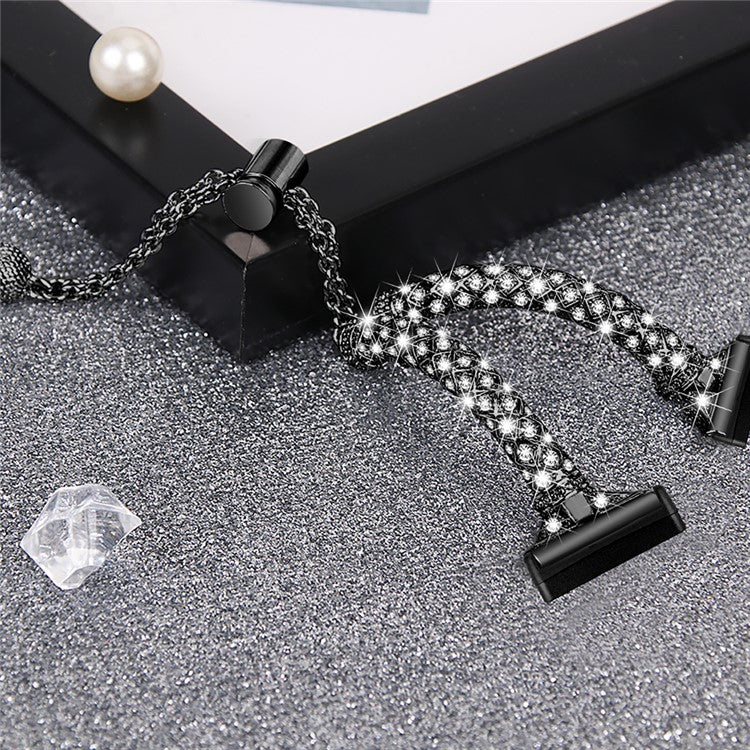 For Fitbit Versa 4 / Sense 2 Bracelets Band Rhinestone Decor Bling Chain Copper Watch Strap - Black