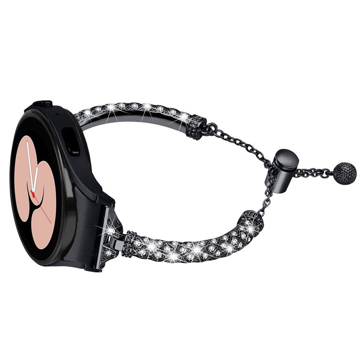 Metal Watch Band for Samsung Galaxy Watch 6 40mm 44mm , Rhinestone Decor Copper Strap Bracelet with Connector - Black