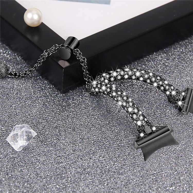 Metal Watch Band for Samsung Galaxy Watch 6 40mm 44mm , Rhinestone Decor Copper Strap Bracelet with Connector - Black