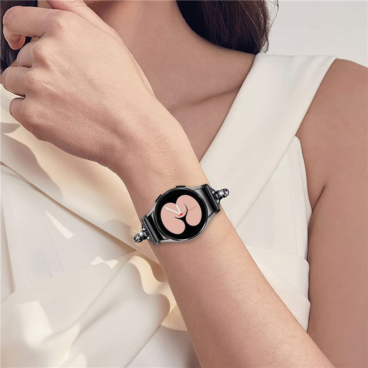 Metal Watch Band for Samsung Galaxy Watch 6 40mm 44mm , Rhinestone Decor Copper Strap Bracelet with Connector - Black