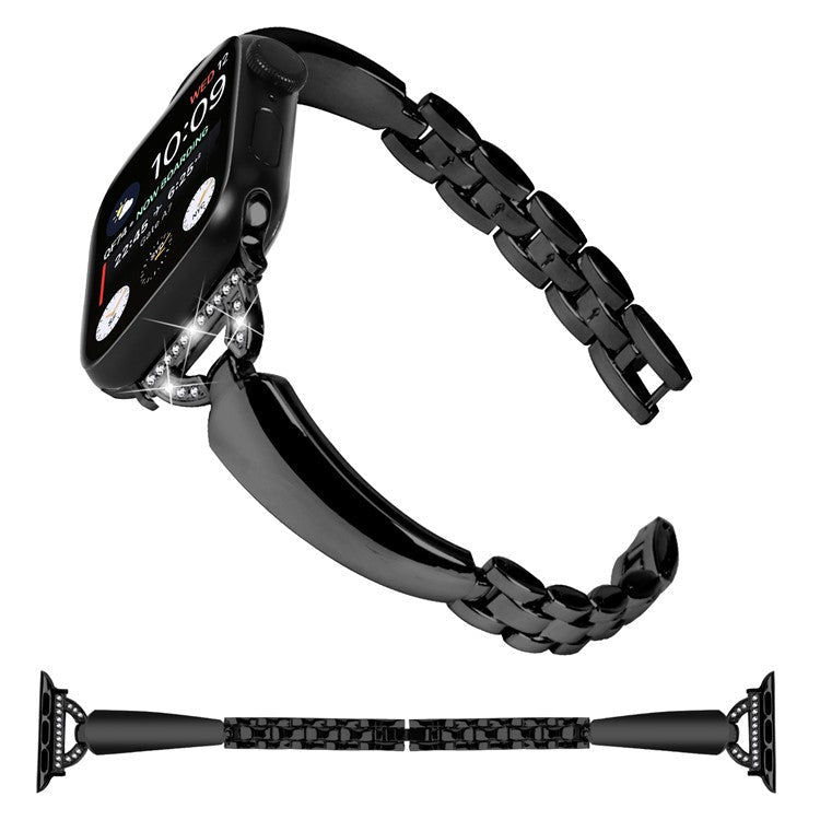 Copper Watch Band for Apple Watch Series 10 42mm / 9 8 7 41mm / SE (2023) SE (2022) SE 6 5 4 40mm / 3 2 1 38mm D-Shaped Rhinestone Decor Bracelet - Black